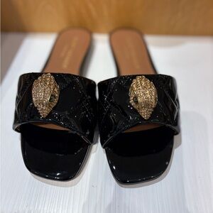 Kurt Geiger Black Slide Sandals with Gold Accent